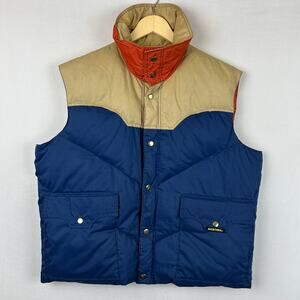 Aventura Reversible Down Puffer Vest Blue/Orange Button Front 80s Men's Size XL